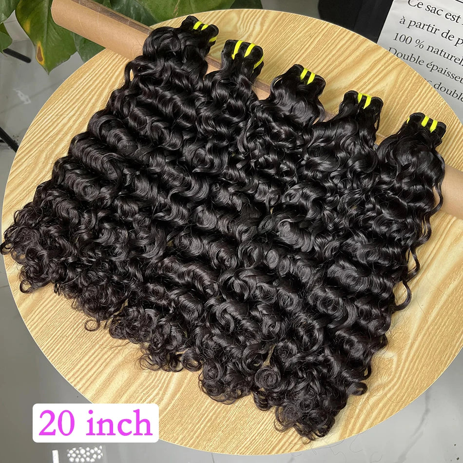 Double Drawn Water Wave Human Hair Bundles 100% Raw Virgin Human Hair Weave Extensions #1b Natural Color 10A Wavy Curl For Women