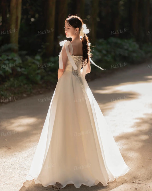 Bafftafe Customized Korea Organza Wedding Dresses Tiered Straps Lace Up Bride Formal Party Wedding Photography Long Bridal Gowns