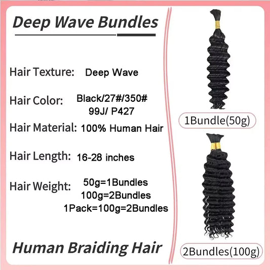 Mambo Human Hair Braiding Bundles Water Wave Hair Braids Extension Deep Wave Bulks Curly Virgin for Boho Braids Human Hair