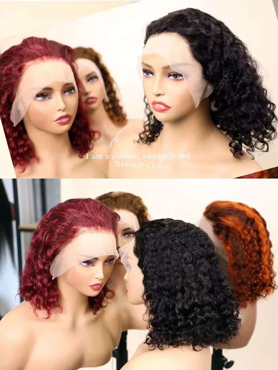 200% Density P4350 427 99j 1B Colored Burgundy Short Deep Water Wave 13x4 Lace Front Wigs Brazilian Short Bob 100% Human Hair