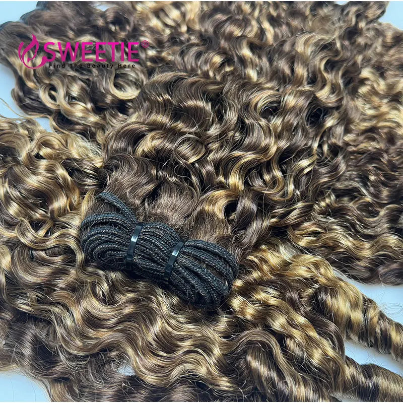 12A P4/27 Burmese Curly Human Hair Bundle Highlight Pixie Curls Human Hair Extensions Honey Blonde Vietnamese Raw Human Hair