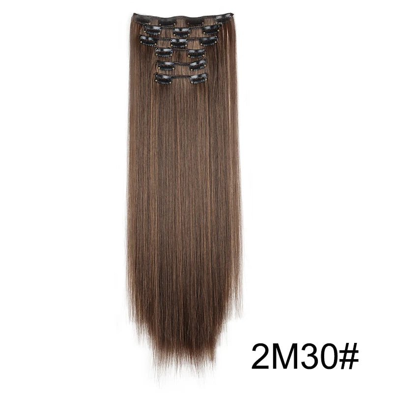 6Pieces/Set Synthetic 24Inch Long Straight Hair Extension Silky Hairpiece for Women