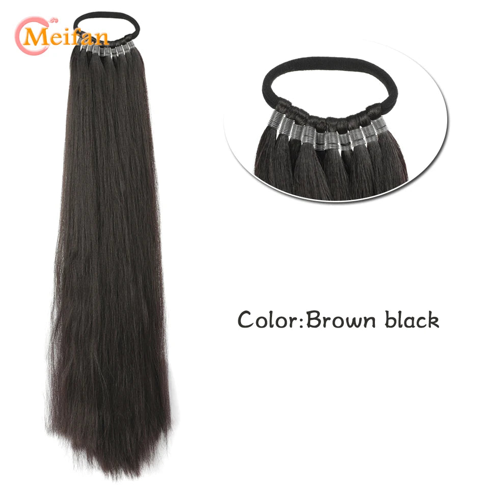MEIFAN 18-32Inch Long Straight Ponytail Extension with Elastic Tie Natural Soft Fake Pony Tail Synthetic DIY Ponytail Hairpiece