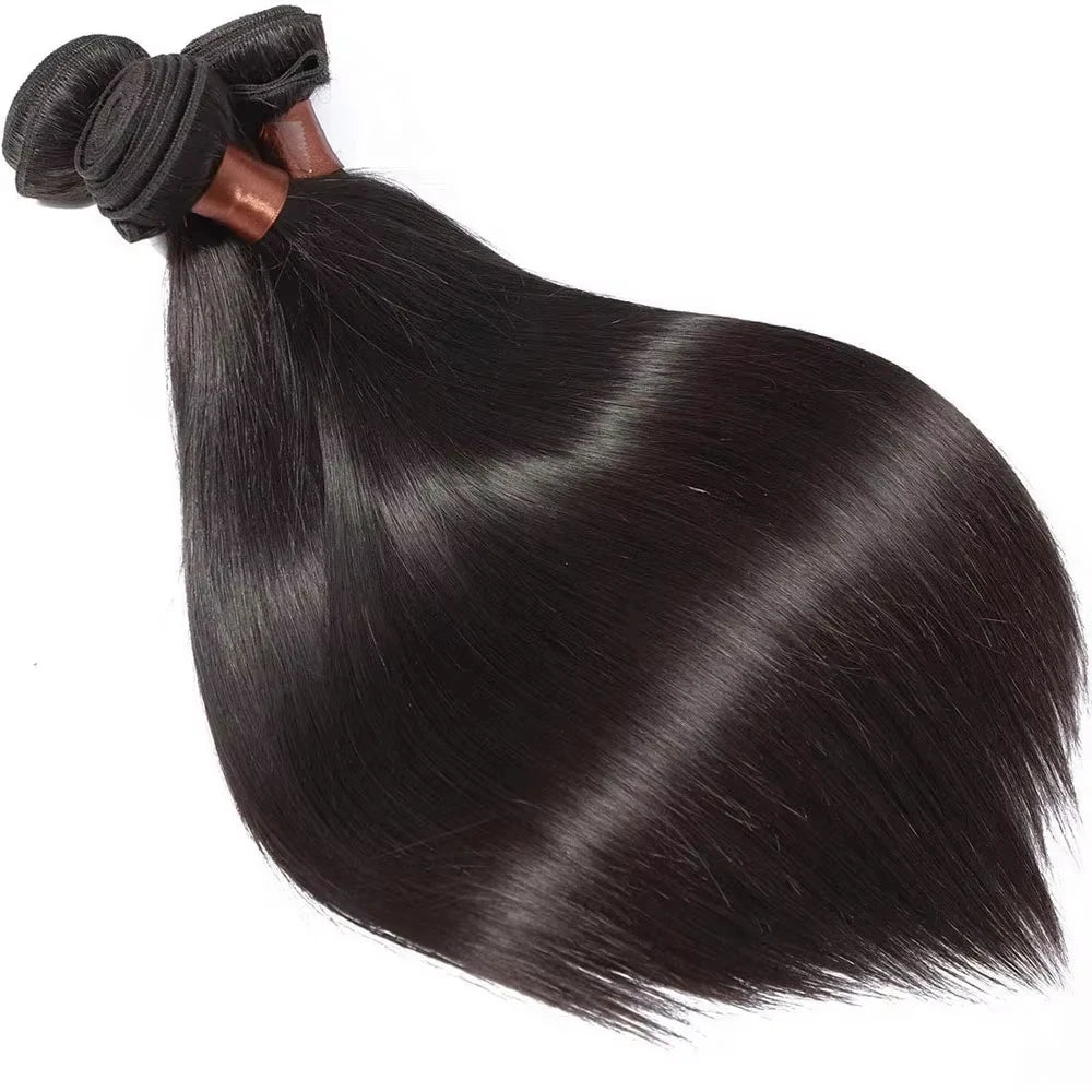 Straight Bundles With Closure Human Hair 10-30 Inch 100% Brazilian Extensions Natural Black Raw Hair With Hd Glueless Closure