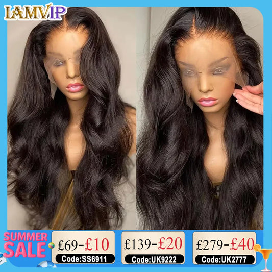 250% 30-36inch Body Wave 13x6 Hd Frontal Human Hair Pre-plucked Lace Brazilian Remy 13x4 Front Wig 4x4 Closure With Hd Full Lace