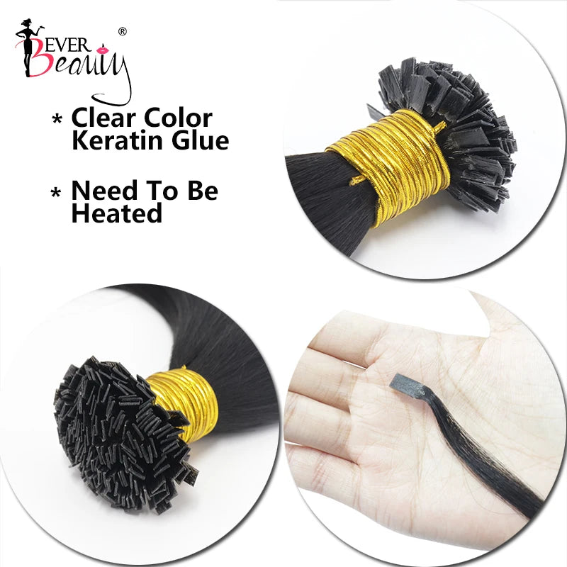 Straight K Tip Fusion Hair Extension Human Hair Hair Bundle Keratin Flat Tip Hair Extensions Microlinks Black Women EverBeauty