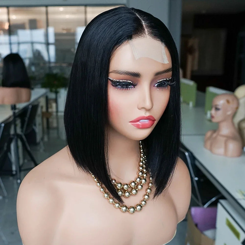 Super Double Drawn Bone Straight Human Hairs Wig Omber 1B/grey Bob Wig 2*4 Lace Wig  Extension Middle Part Kim Closure Wigs 300%