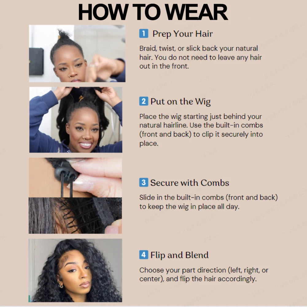 UNice Hair New 4C Blend Edges Kinky Curly Half Wigs With Drawstring 100% Human Hair Glueless Flip Over Wig No Leave Out