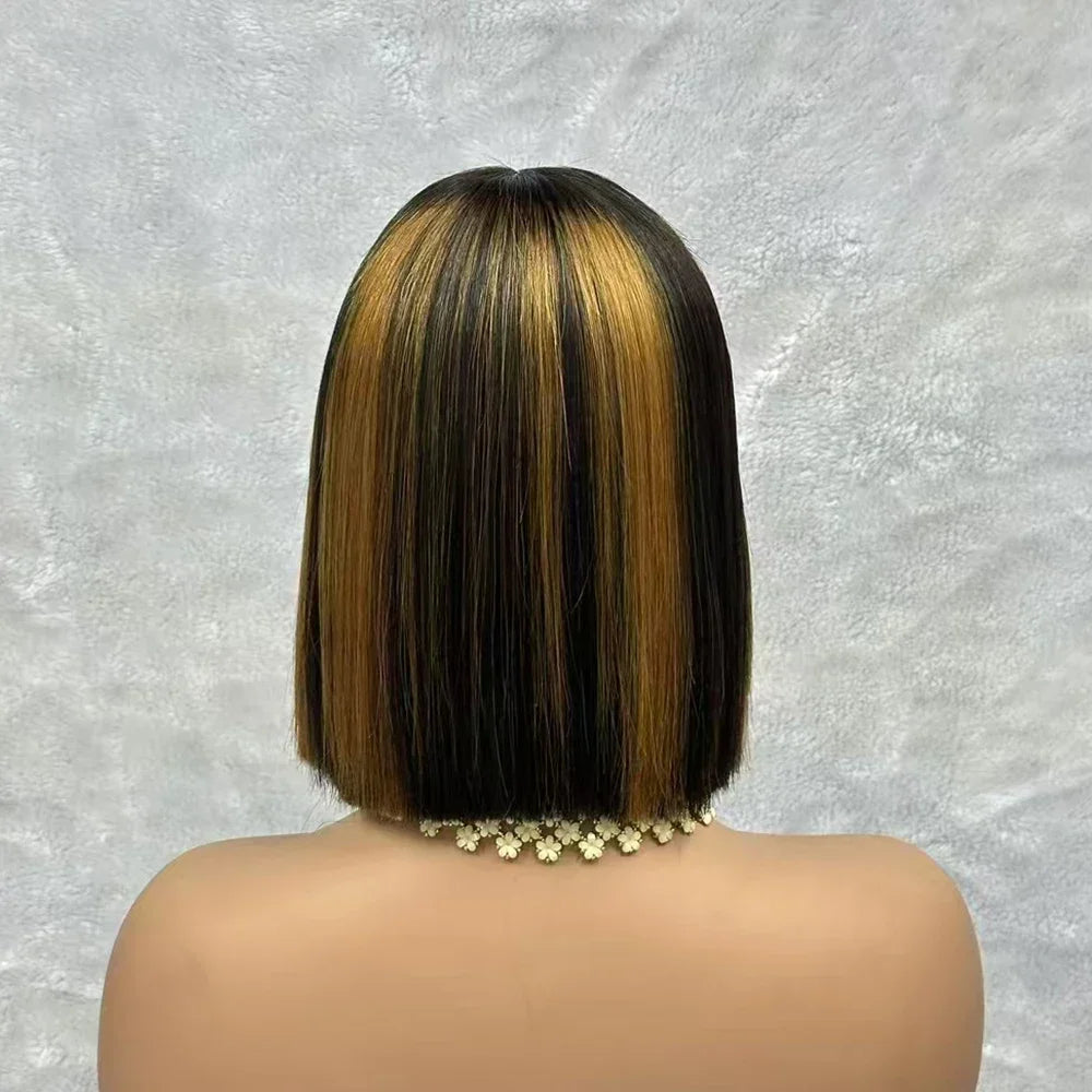 2x6 Lace Closure Bob Wigs Honey Brown Color Vietnam Raw Bone Straight Human Hair Short Bob Glueless Wigs for Women 180% Density