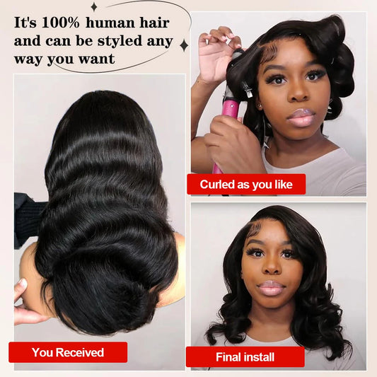 Queen Nala 200 Density Short Bob Body Wave Glueless 7x5 Lace Closure human Hair Wigs Wave 13x6 HD Lace Frontal Wig 100% Human Hair Preplucked 13x4 Lace Front Wig Remy Brazilian Hair Ready To Wear On Sale For Women