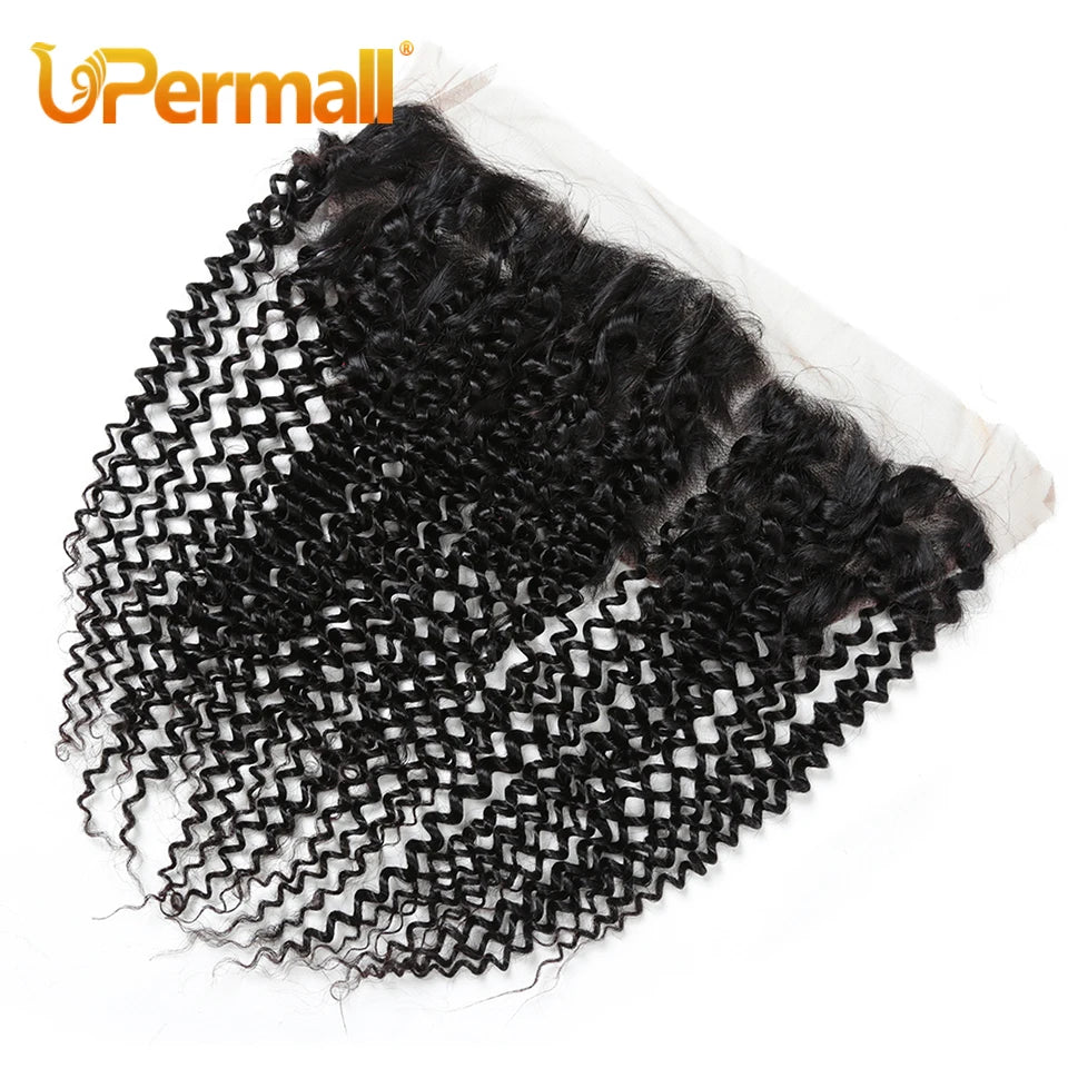 Upermall 2/3/4 Kinky Curly Human Hair Bundles With Frontal HD Transparent 13x4 Brazilian Jerry Curl Weave and Frontals Soft 10A