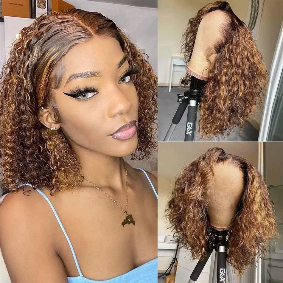 200% Density P4350 427 99j 1B Colored Burgundy Short Deep Water Wave 13x4 Lace Front Wigs Brazilian Short Bob 100% Human Hair