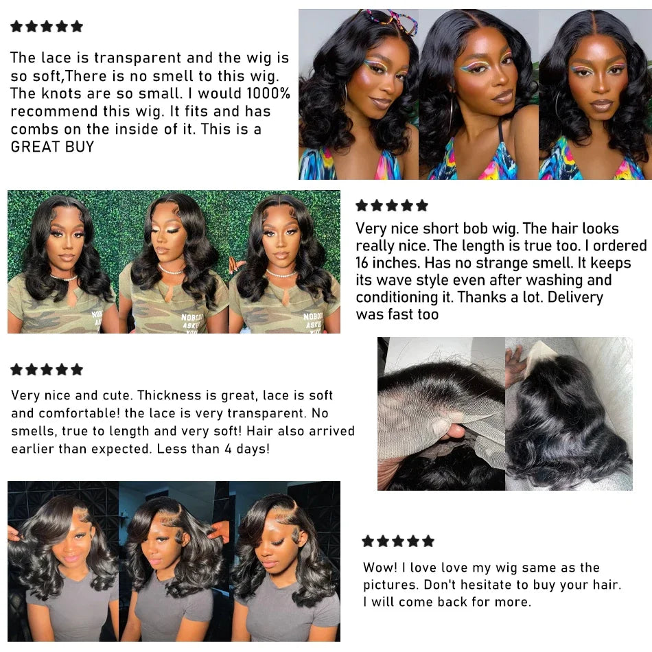 220 Density Body Wave Short Bob Wigs Human Hair 13x4 Transparent Lace Front Human Hair Wig Preplucked Lace Frontal Wig For Women