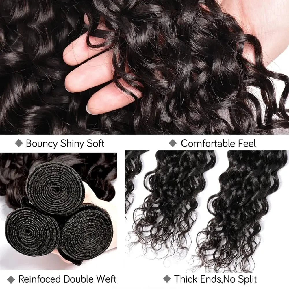 28 30 32 Inches Deep Wave Bundles With Frontal 13x4 HD Lace Brazilian Remy Hair Bundles for Black Women Lace Closure With Bundle