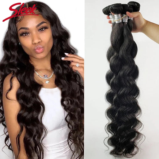 Sleek Body Wave Bundles Peruvian Hair Weave Bundles 1/3/4 PCS Human Hair Bundles Natural 8 To 32 34 36 Inch Remy Hair Extensions