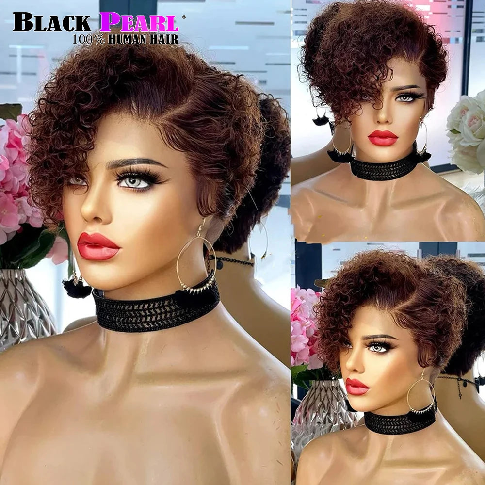 Black Pearl Pixie Wig Short Bob Wigs Curly Wigs Human Hair Wigs For Women 13x6x1 Lace Front Wigs Pelucas De Cabello 100 Humano