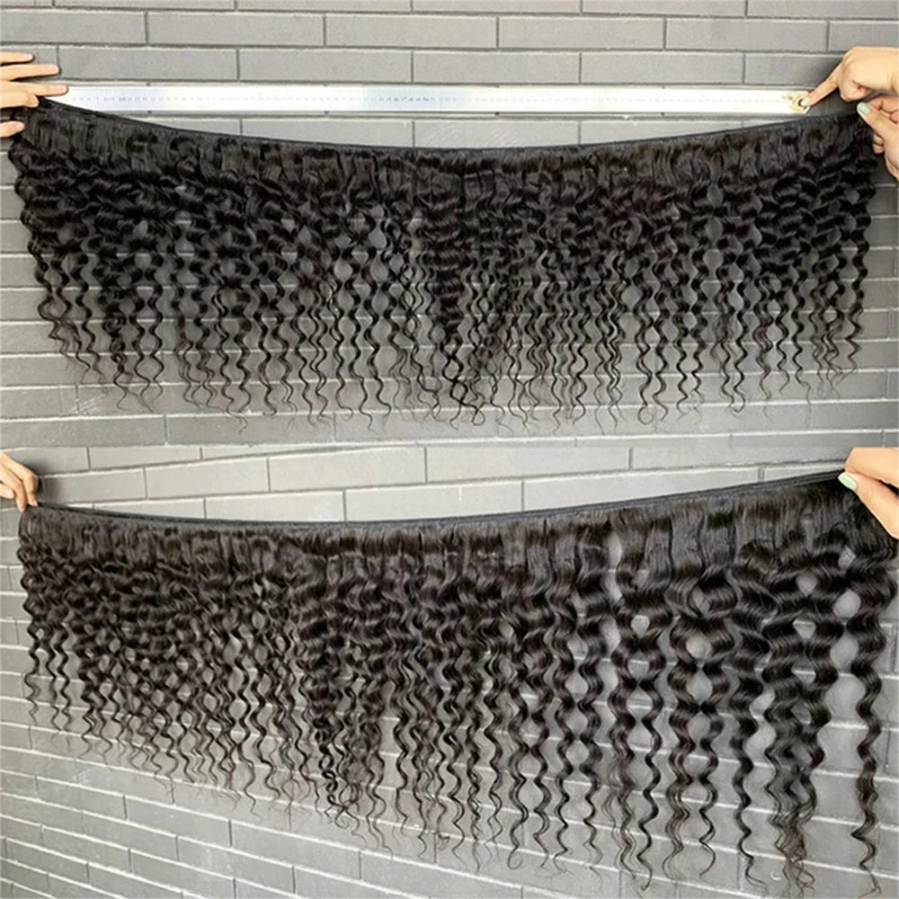 28 30 32 Inches Deep Wave Bundles With Frontal 13x4 HD Lace Brazilian Remy Hair Bundles for Black Women Lace Closure With Bundle