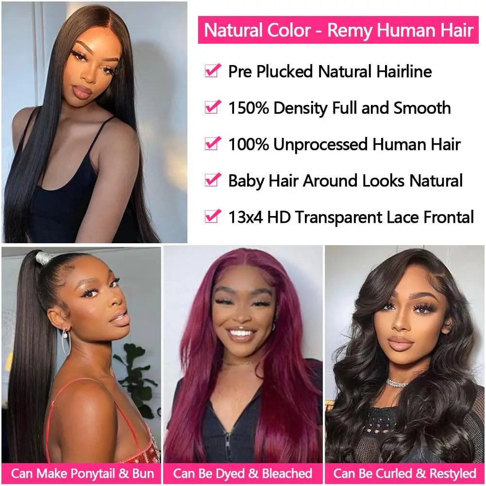 YYong Brazilian Straight Hair 3/4 Bundles With Frontal Remy Human Hair 13x4 Ear to Ear Lace Frontal Closure With Bundles