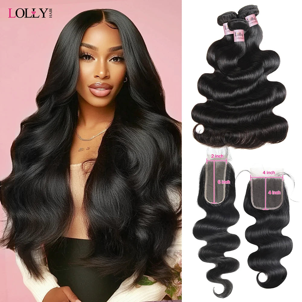 Body Wave Bundles With Closure 4x4 2x6 Brazilian Hair Weave 3Bundles With Closure Natural Human Hair Bundles With Lace Closure