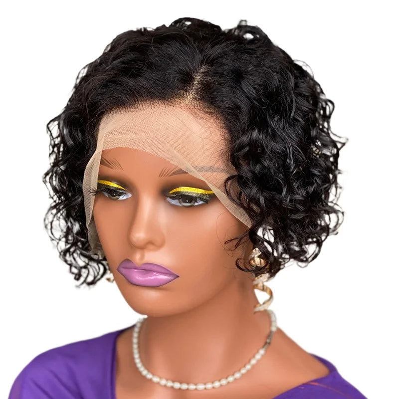 15A High Quality 200% Density Curly Pixie Cut Wigs with 13*4 Frontal Lace Brazilian Virgin Remy Hair Natural Short Hair Style