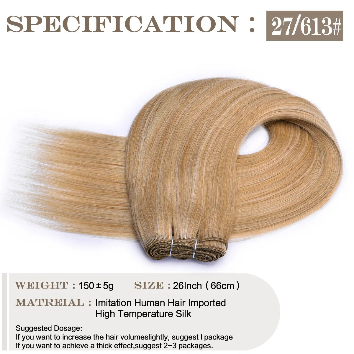 26Inch Synthetic Straight Hair Weave Hair Bundles 150g Natural Long Hair Extensions Yaki Straight Hair Weaving For Women Fake