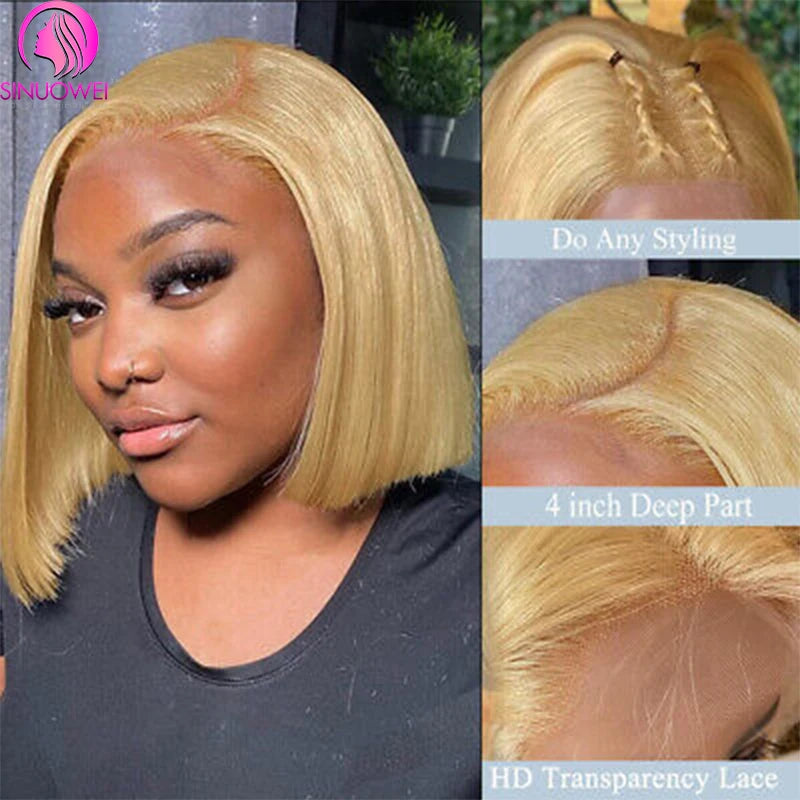 #27 Honey Blonde Lace Front Bob Wigs 13x4 Transparent Straight Human Hair Wig Bob Color Wigs 10-14 inch short Lace Wigs