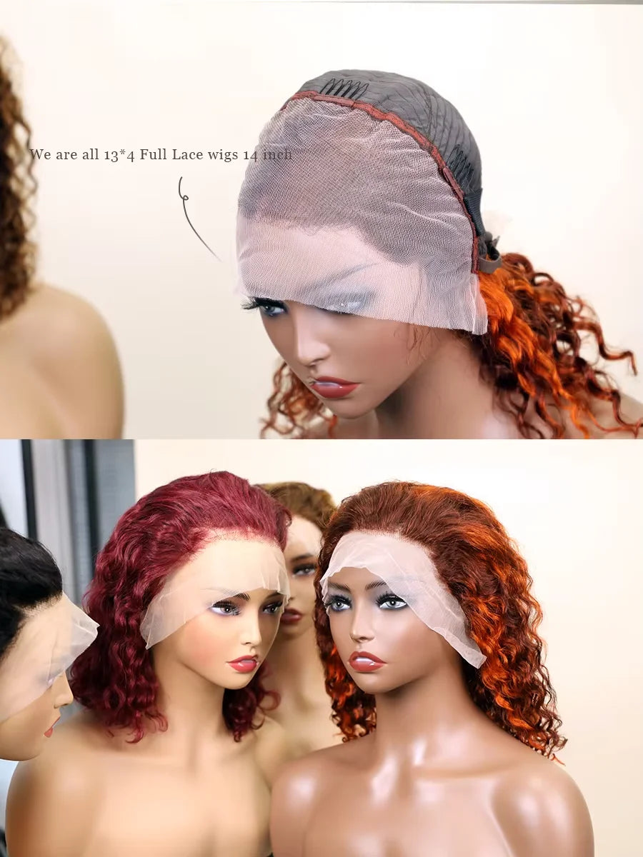 200% Density P4350 427 99j 1B Colored Burgundy Short Deep Water Wave 13x4 Lace Front Wigs Brazilian Short Bob 100% Human Hair