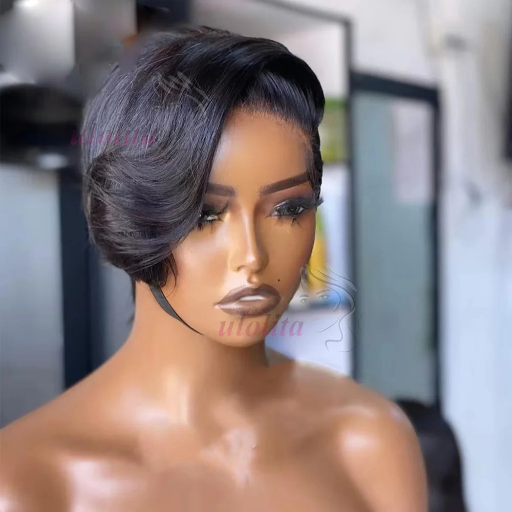 Pixie Cut 13x4 Transparent Lace Front Wigs For Women Short Bob Wig Brazilian Pre Plucked Lace Frontal Human Hair Wig 200 Density
