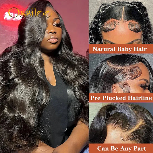 Ossilee Body Wave 13x6 HD Lace Frontal Wigs Pull Go Glueless Wig Human Hair with Drawstring 360 Invisi-Strap HD Full Lace Wig