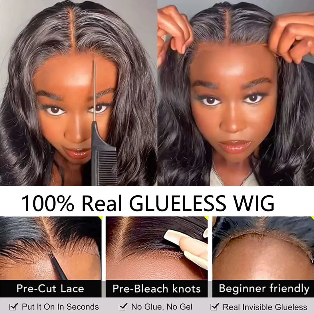 Glueless 5x5 4x6 Pre Cut Lace Closure Wig Human Hair Brazilian Ready to Wear Body Wave Transparrent Lace Front Wigs Pre Plucked