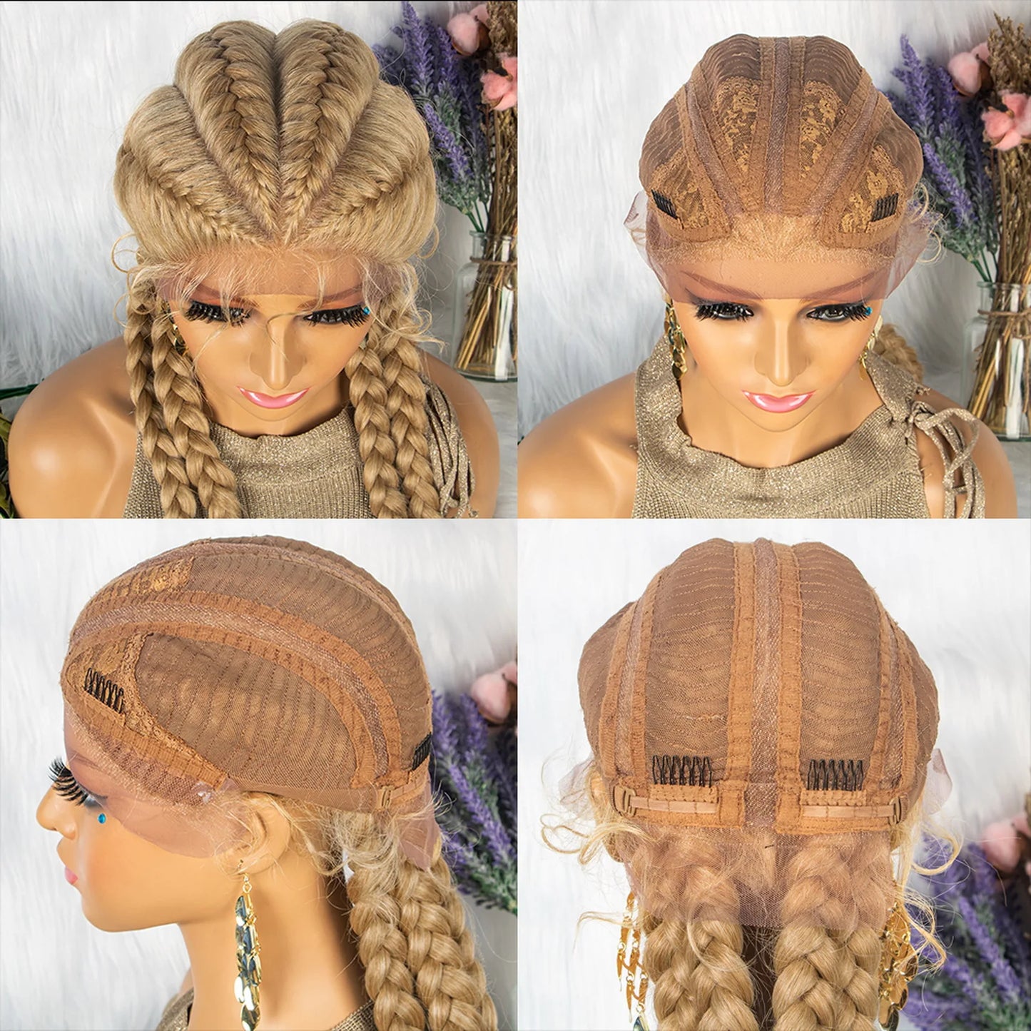 Synthetic Lace Wigs Braided Wigs with Baby Hair Long 26 Inches Box Braids Wig for Black Women Lace Front  Afro Hair Wigs