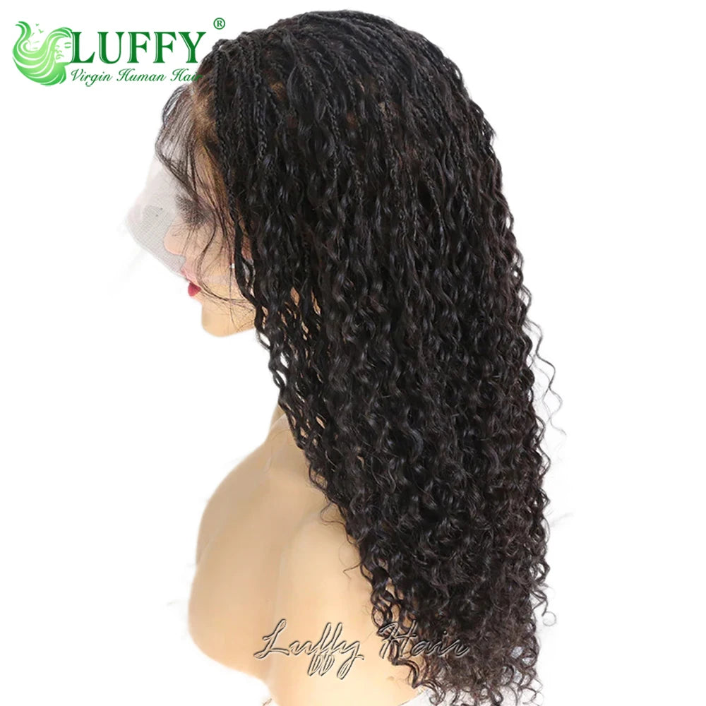 Knotless Boho Box Braids HD Transparent Full Lace Wig Curly Ends Human Hair Pre Plucked Braided Wigs 300 High Density For Women