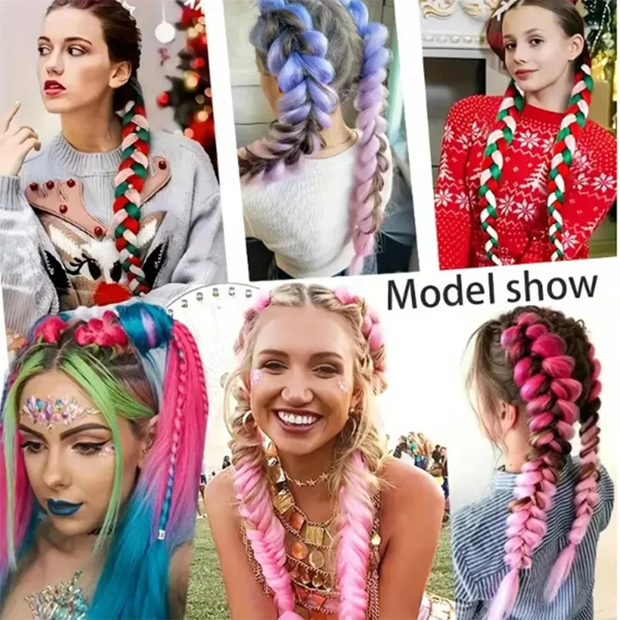 2PCS 26Inch Synthetic Long Straight Ponytail with Elastic Hair Colorful Braiding Hair Ponytail Hair Extensions Hair Accessories