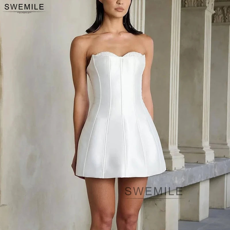 SWEMILE A-Line Simple 2 Pieces Mini Wedding Dresses With Shawl Bead Women Party Bridal Gowns Short Wedding Bride Dresses 2025