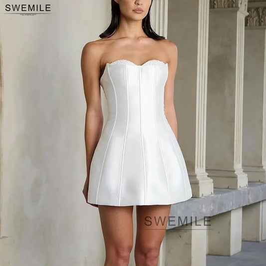 SWEMILE A-Line Simple 2 Pieces Mini Wedding Dresses With Shawl Bead Women Party Bridal Gowns Short Wedding Bride Dresses 2025