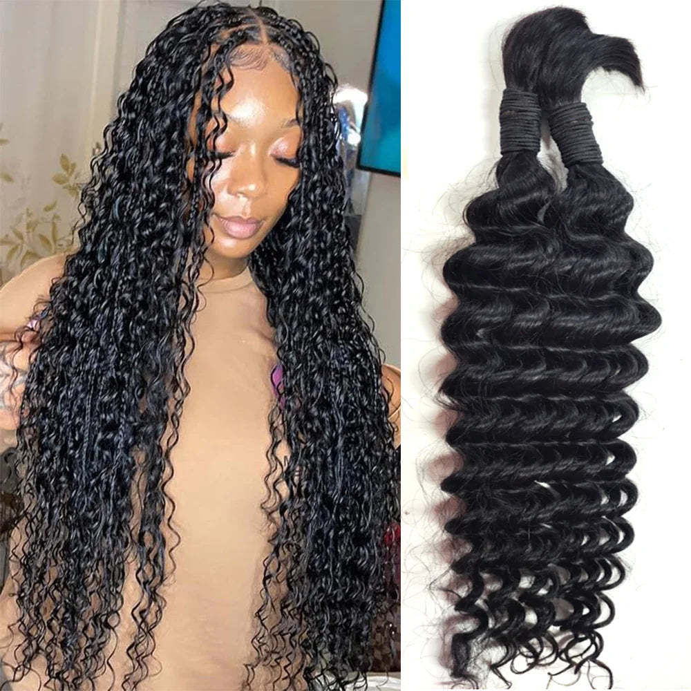 Bulk Braiding Hair 100% Human hair Deep Wave No Weft Brazilian Bundles Braids Extension Curly Human Hair Bundle for Boho Braids