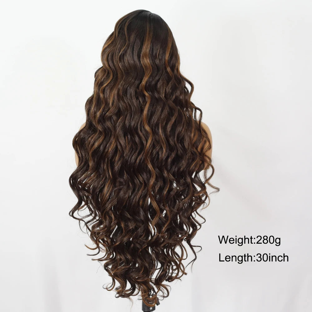 Ombre Highlight Wave Wig for Women Synthetic T-Part Lace Frontal Red Lace 13x5 Black Cosplay Daily Use Hair