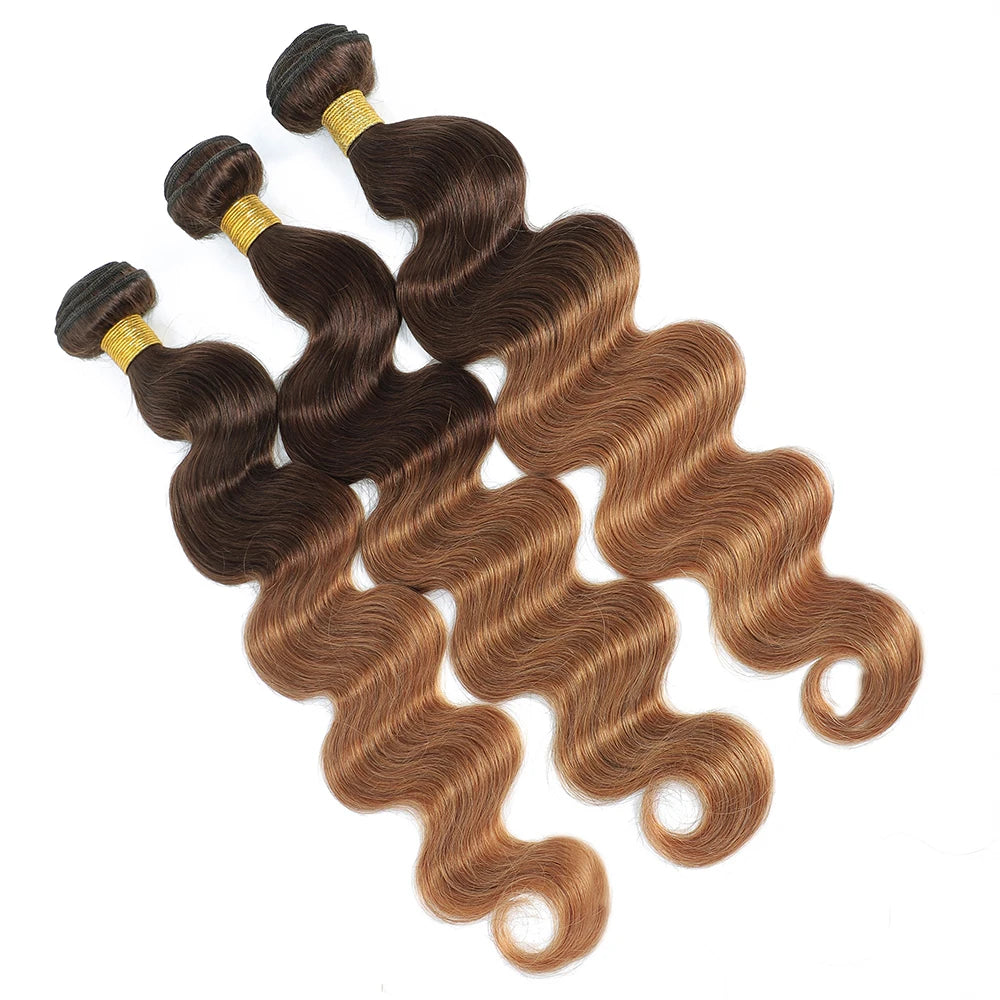 Ombre Human Hair Bundles With Closure Body Wave 100% Unprocessed Virgin Hair Brown Blonde Colored 3/4 Bundles With Closure