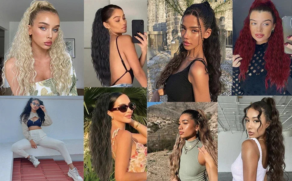 28 Inch Long Ponytail Extension Curly Wavy Claw Clip on Fake Pony Tail Hair Piece Natural Fluffy Synthetic Horse Tail for Women