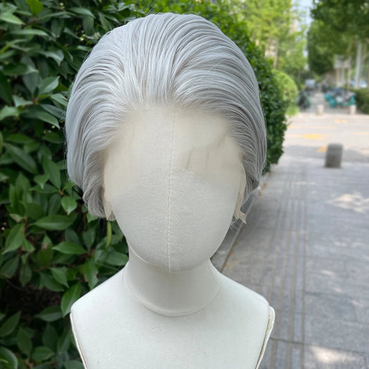 Sliver Gray Short Bob Cut Synthetic Lace Front Wigs for Women Cosplay Wigs for Men Light Grey Glueless 13x4 Lace Front Wigs