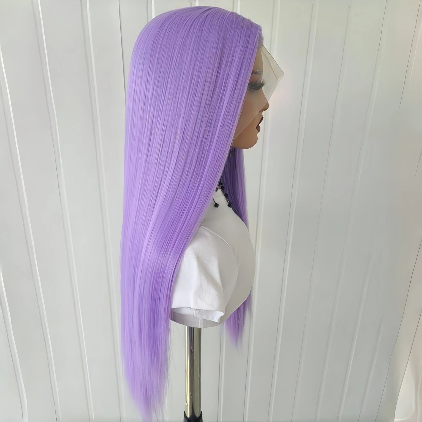 Purple Long Silky Straight Wig for Women Synthetic Free Part Lavender Colored Heat Resistant Fiber Hair Cosplay Daily Party
