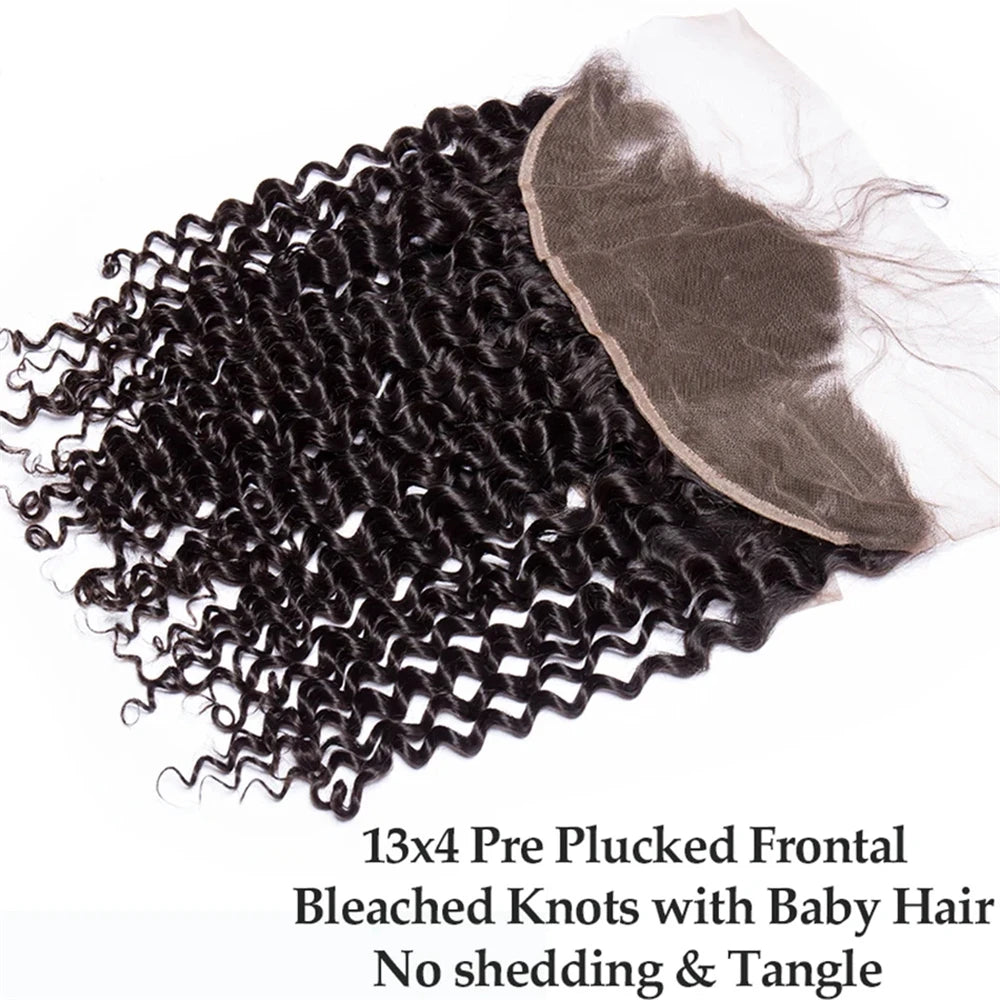 28 30 32 Inches Deep Wave Bundles With Frontal 13x4 HD Lace Brazilian Remy Hair Bundles for Black Women Lace Closure With Bundle