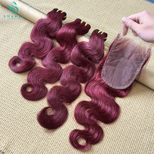 99J Body Wave Bundles With Closure 100% Human Hair Weave Bundles With 4x6 Lace Closure Hair Extension 4 Bundles Remy