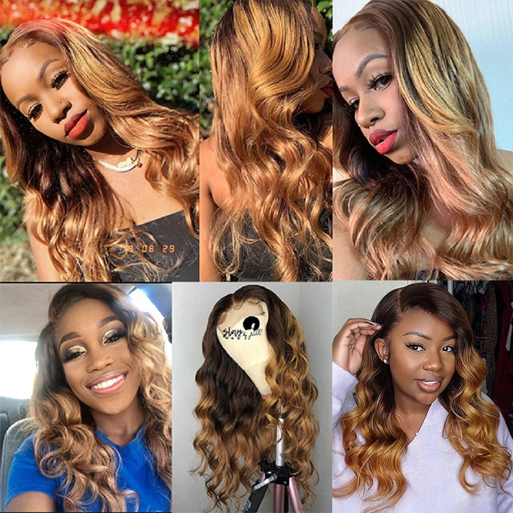 Ombre Human Hair Bundles With Closure Body Wave 100% Unprocessed Virgin Hair Brown Blonde Colored 3/4 Bundles With Closure