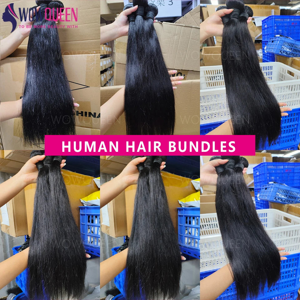Peruvian Hair Bundles Straight Human Hair Weave Raw Bundles Remy Hair Extension Natural Black 1/3/4 Pcs 10-32 Inches WOWQUEEN