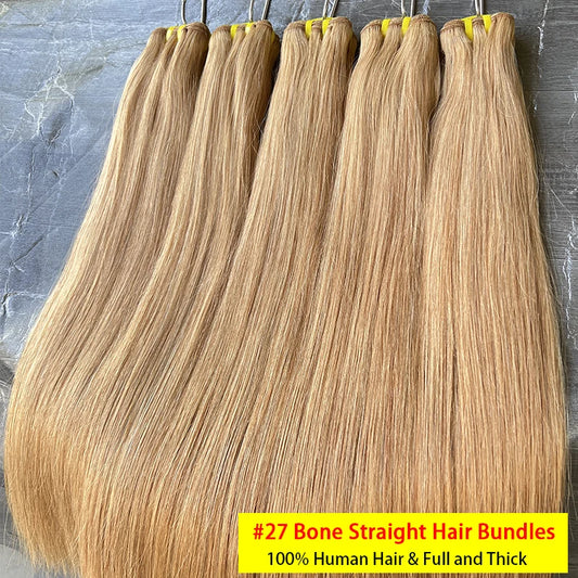 #27 Honey Blonde Bone Straight 100% Human Hair Bundles Unprocessed Raw Virgin Hair Weave Extensions Colored Hair Double Weft