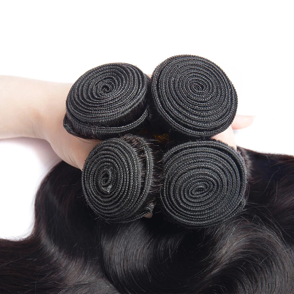 Peruvian Body Wave Bundles With Frontal 4x4 Closure Transparent Natural Virgin Human Hair Extensions Wholesale Bundles Weave