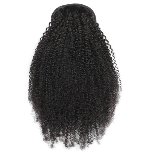 Premium Human Hair Wig Afro Curly Drawstring Ponytail Hair 3C-4A Drawstring Tail Natural Color Adjustable for Multiple Occasions
