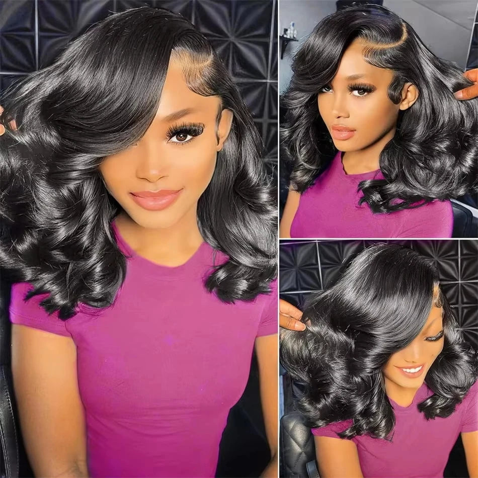 250% Density 100% Vietname Loose Wave Wig 13x4 Frontal Bouncy Wave Wig with Human Hair Natural Black For Black Women 14-20Inch