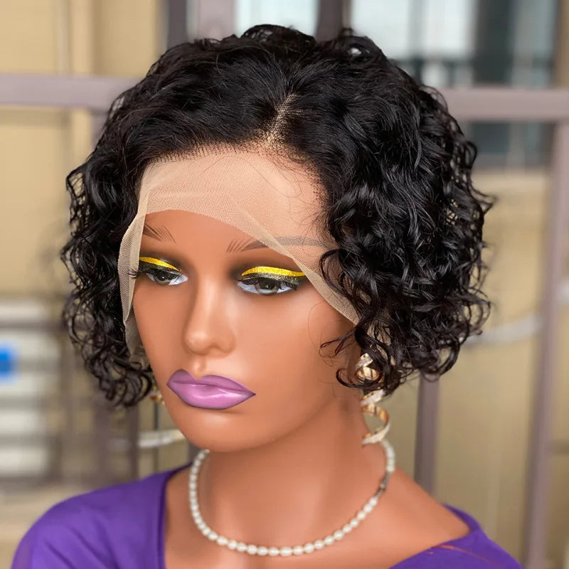 15A High Quality 200% Density Curly Pixie Cut Wigs with 13*4 Frontal Lace Brazilian Virgin Remy Hair Natural Short Hair Style